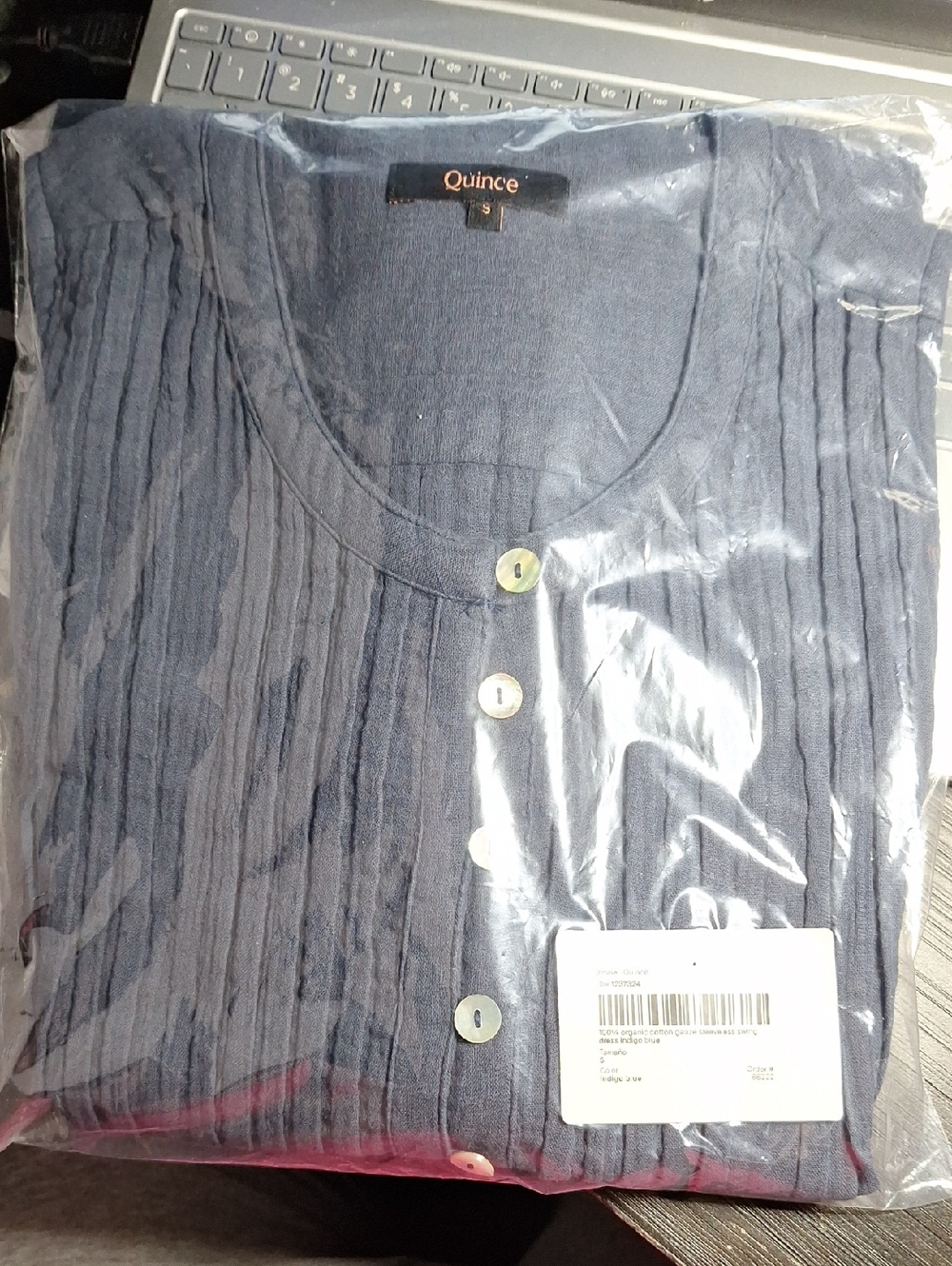Quince 100% Organic Cotton Gauze Sleeveless Swing Dress Indigo Blue S NWOT - Picture 2 of 3